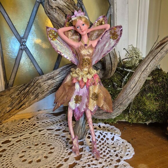 Vintage Pink Flower Fairy Ornament - Picture 2 of 12